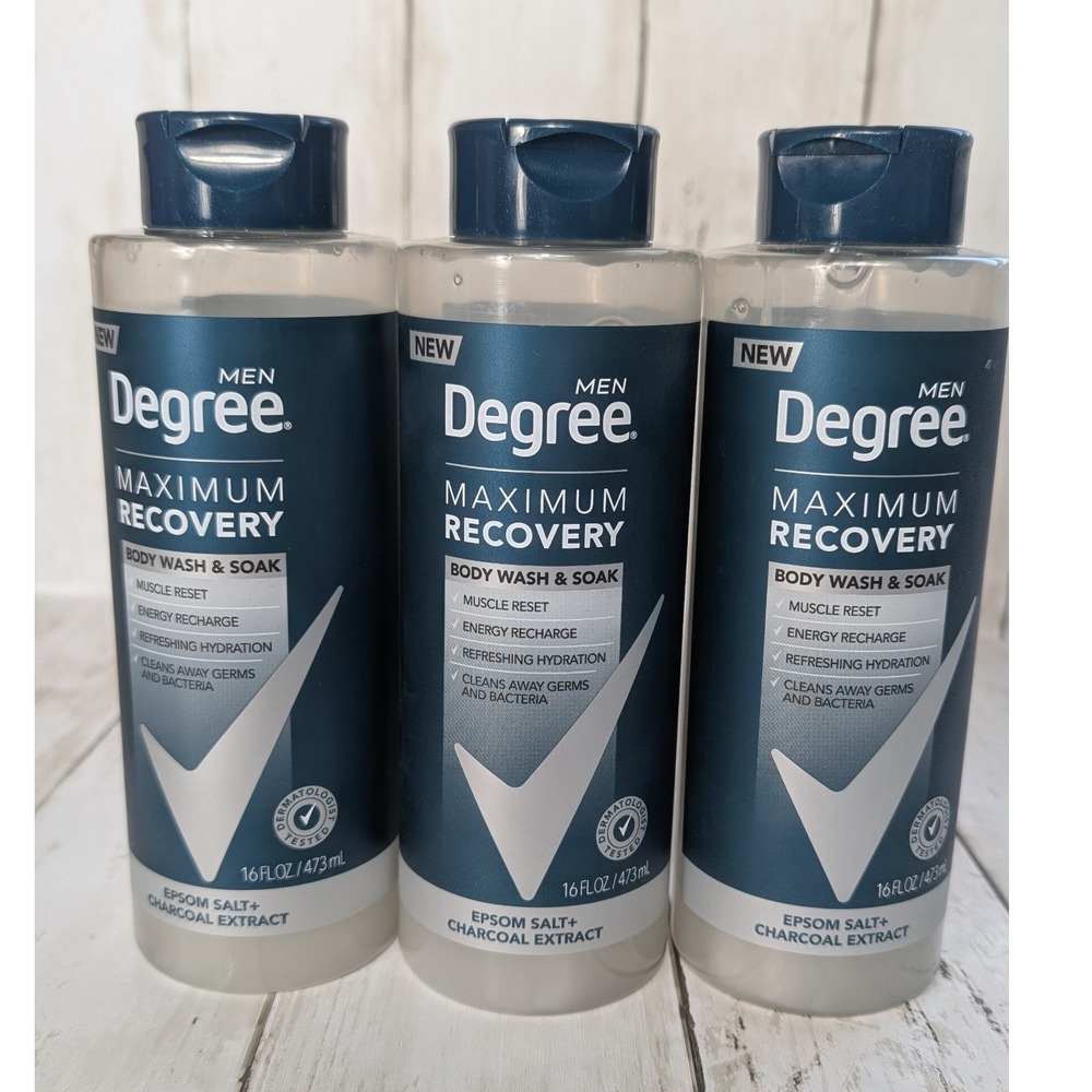 Degree Maximum Recovery Body Wash‎ Soak Muscle Reset Charcoal Epsom Salt 3 Pack